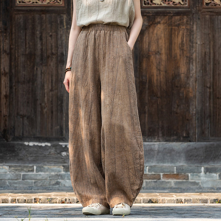 Buddha Stones Ramie Cotton Linen Pants Tie-dye Design Trousers Loose Zen Yoga Women's Pants with Pockets - Brown(Fleece Lined)) - US8-10,UK/AU12-14,EU40-42 (L)  - image 0