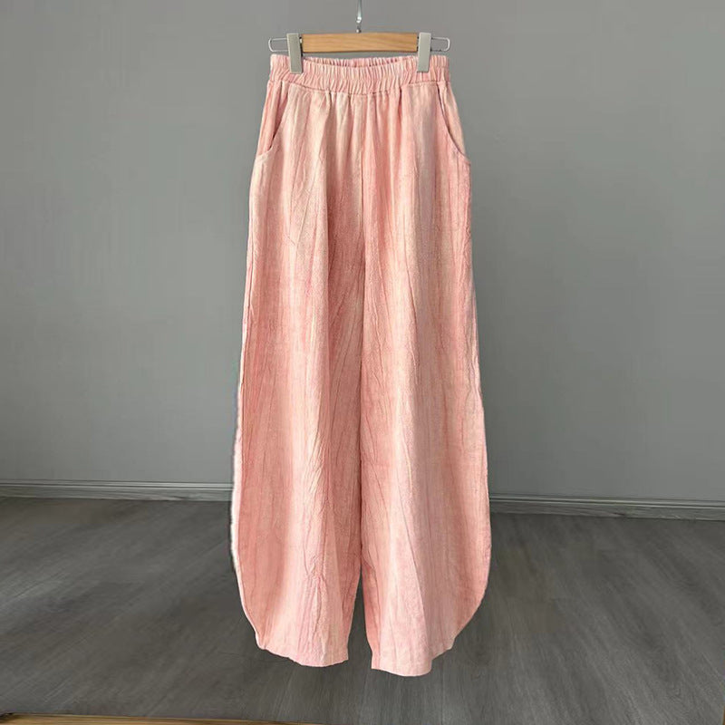 Buddha Stones Ramie Cotton Linen Pants Tie-dye Design Trousers Loose Zen Yoga Women's Pants with Pockets - LightPink(Regular Style) - US8-10,UK/AU12-14,EU40-42 (L)  - image 31