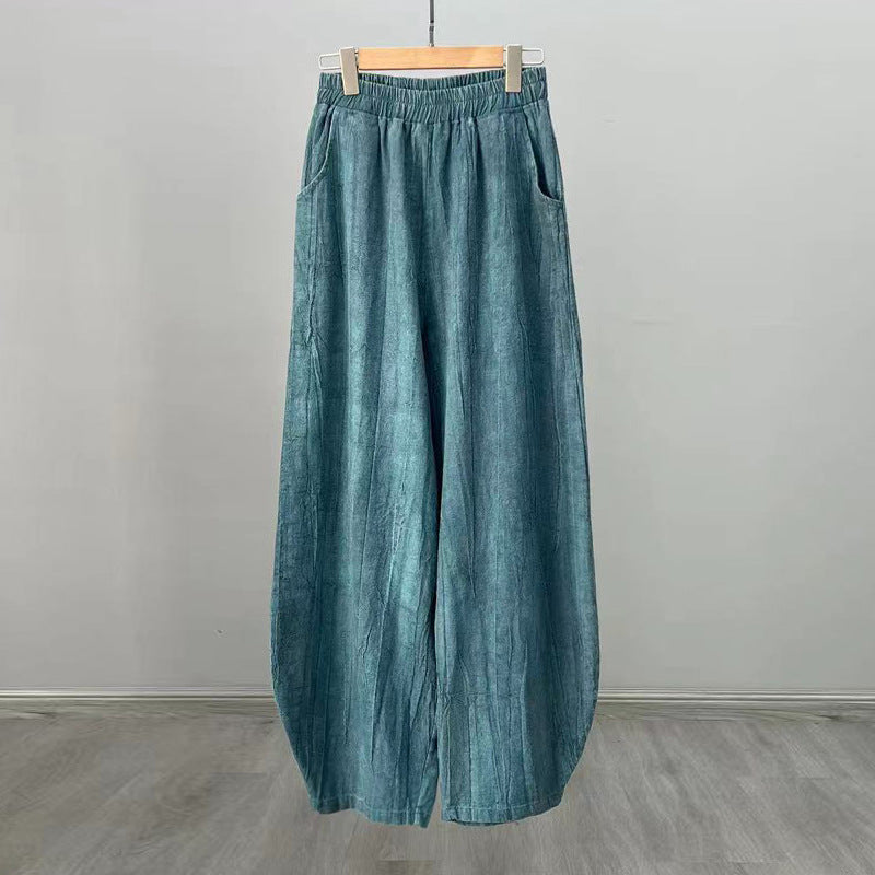 Buddha Stones Ramie Cotton Linen Pants Tie-dye Design Trousers Loose Zen Yoga Women's Pants with Pockets - Cyan(Regular Style) - US8-10,UK/AU12-14,EU40-42 (L)  - image 32
