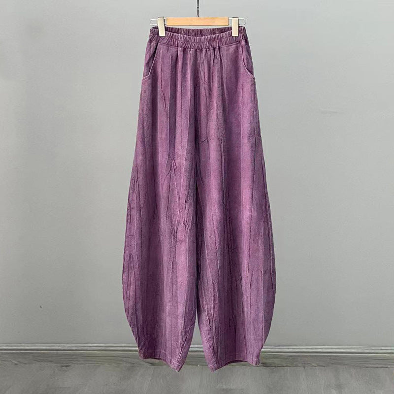 Buddha Stones Ramie Cotton Linen Pants Tie-dye Design Trousers Loose Zen Yoga Women's Pants with Pockets - Purple(Regular Style) - US8-10,UK/AU12-14,EU40-42 (L)  - image 30