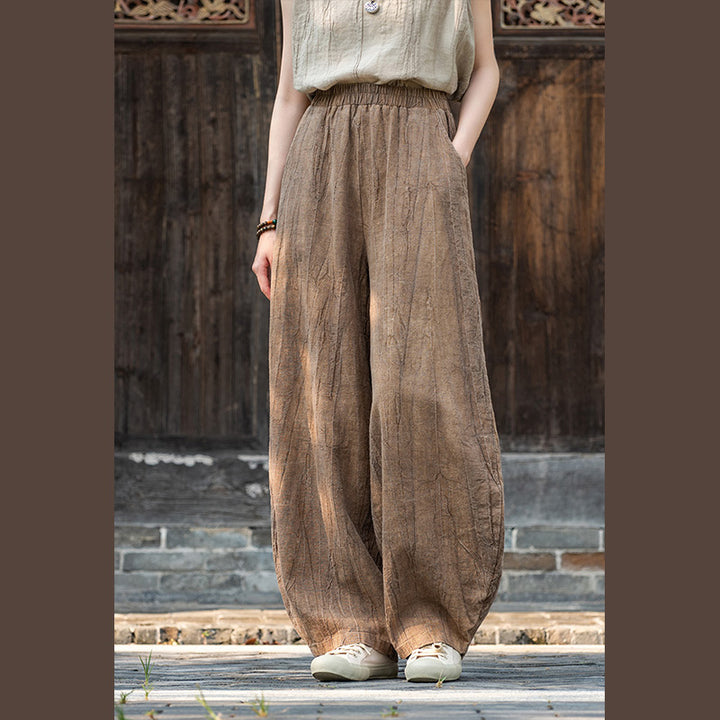 Buddha Stones Ramie Cotton Linen Pants Tie-dye Design Trousers Loose Zen Yoga Women's Pants with Pockets - Brown(Regular Style) - US8-10,UK/AU12-14,EU40-42 (L)  - image 24