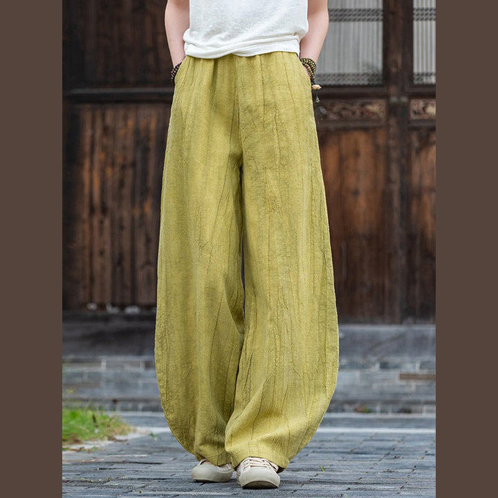 Buddha Stones Ramie Cotton Linen Pants Tie-dye Design Trousers Loose Zen Yoga Women's Pants with Pockets - YellowGreen(Regular Style) - US8-10,UK/AU12-14,EU40-42 (L)  - image 26