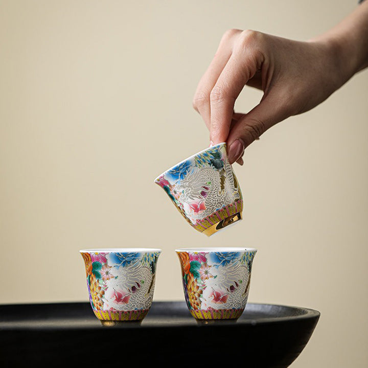 Buddha Stones Dragon Phoenix Flowers Ceramic Teacup Kung Fu Tea Cup 50ml - image 0