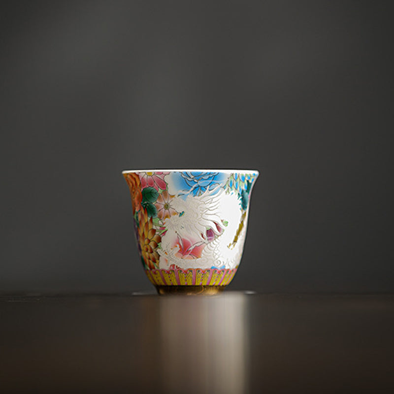Buddha Stones Dragon Phoenix Flowers Ceramic Teacup Kung Fu Tea Cup 50ml - Dragon 4.5cm*5.3cm*50ml - image 1