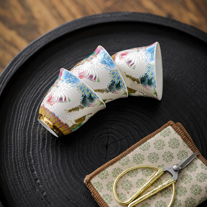 Buddha Stones Dragon Phoenix Flowers Ceramic Teacup Kung Fu Tea Cup 50ml - image 6