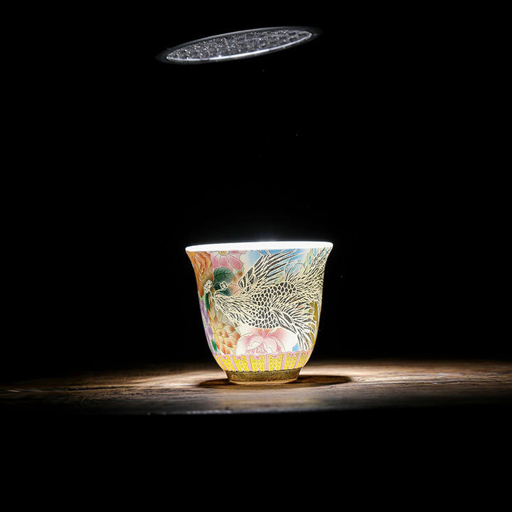 Buddha Stones Dragon Phoenix Flowers Ceramic Teacup Kung Fu Tea Cup 50ml - image 10