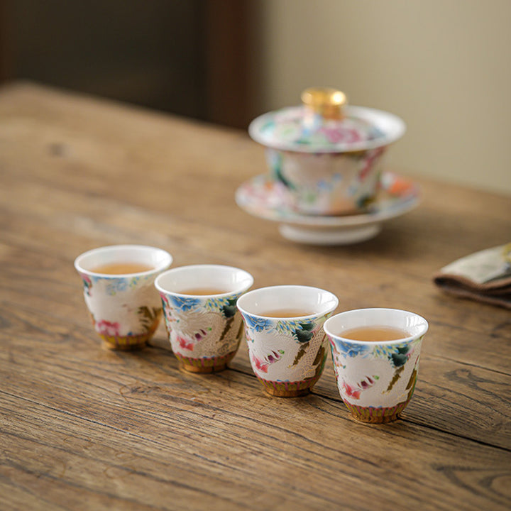 Buddha Stones Dragon Phoenix Flowers Ceramic Teacup Kung Fu Tea Cup 50ml - image 5