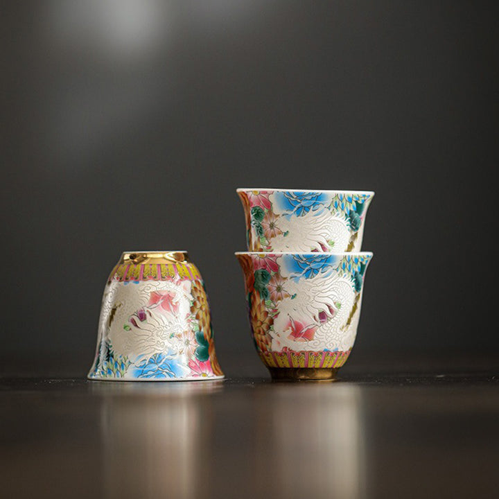 Buddha Stones Dragon Phoenix Flowers Ceramic Teacup Kung Fu Tea Cup 50ml - image 7