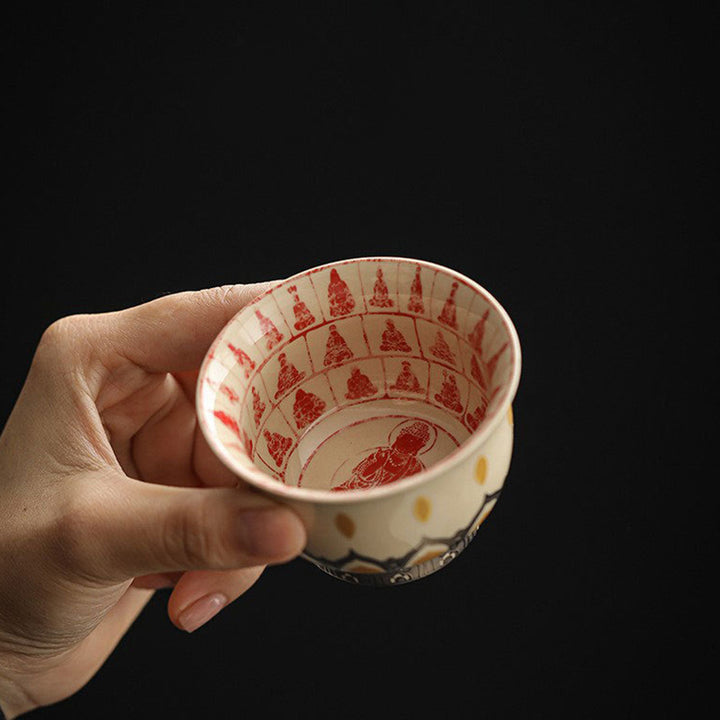 Buddha Stones Dunhuang Color Thousand Buddhas Teacup Kung Fu Tea Cup 100ml - Dunhuang Thousand Buddhas 5cm*7.2cm*100ml - image 0