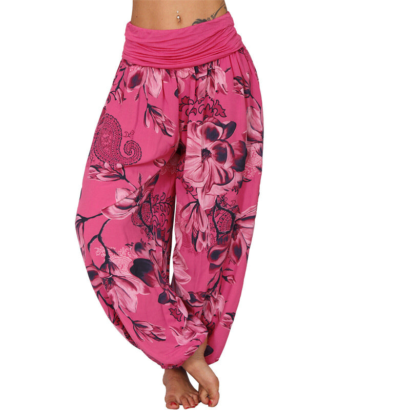 Buddha Stones Flower Leaves Pattern Loose Harem Trousers Women's Yoga Pants - Rose Red - US20,UK/AU24,EU52 (5XL) - image 0
