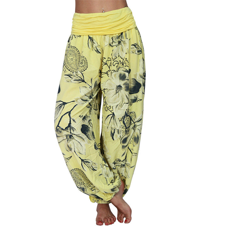 Buddha Stones Flower Leaves Pattern Loose Harem Trousers Women's Yoga Pants - Yellow - US20,UK/AU24,EU52 (5XL) - image 10