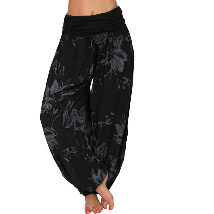 Buddha Stones Flower Leaves Pattern Loose Harem Trousers Women's Yoga Pants - Black - US20,UK/AU24,EU52 (5XL) - image 13