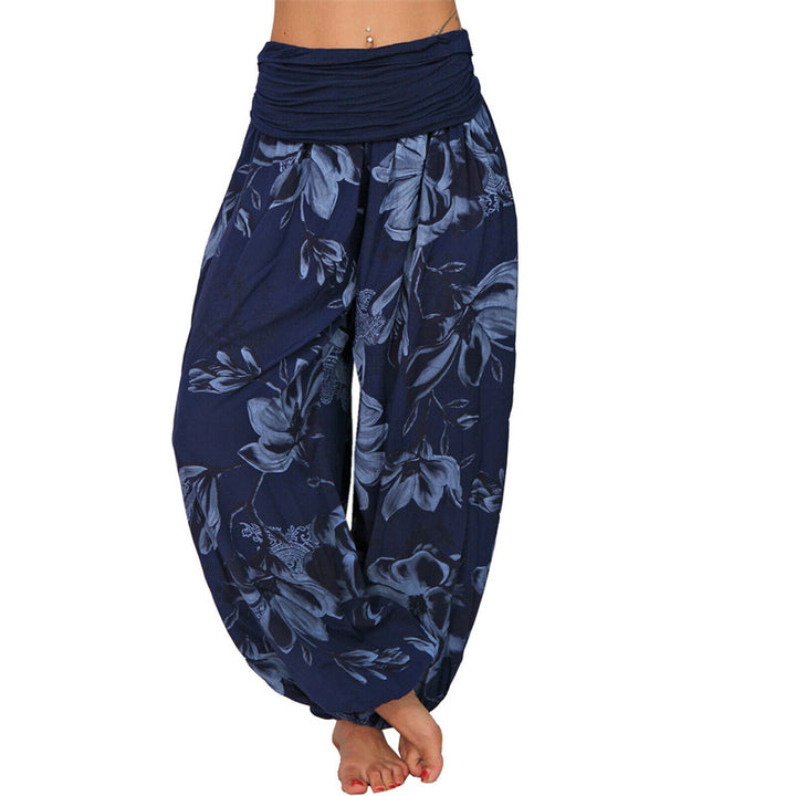 Buddha Stones Flower Leaves Pattern Loose Harem Trousers Women's Yoga Pants - Navy Blue - US20,UK/AU24,EU52 (5XL) - image 25