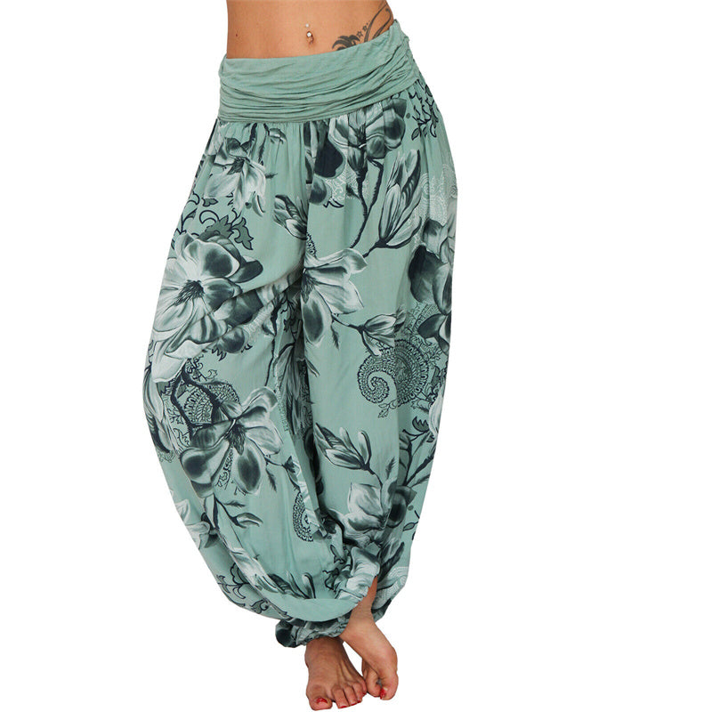 Buddha Stones Flower Leaves Pattern Loose Harem Trousers Women's Yoga Pants - Green - US20,UK/AU24,EU52 (5XL) - image 28