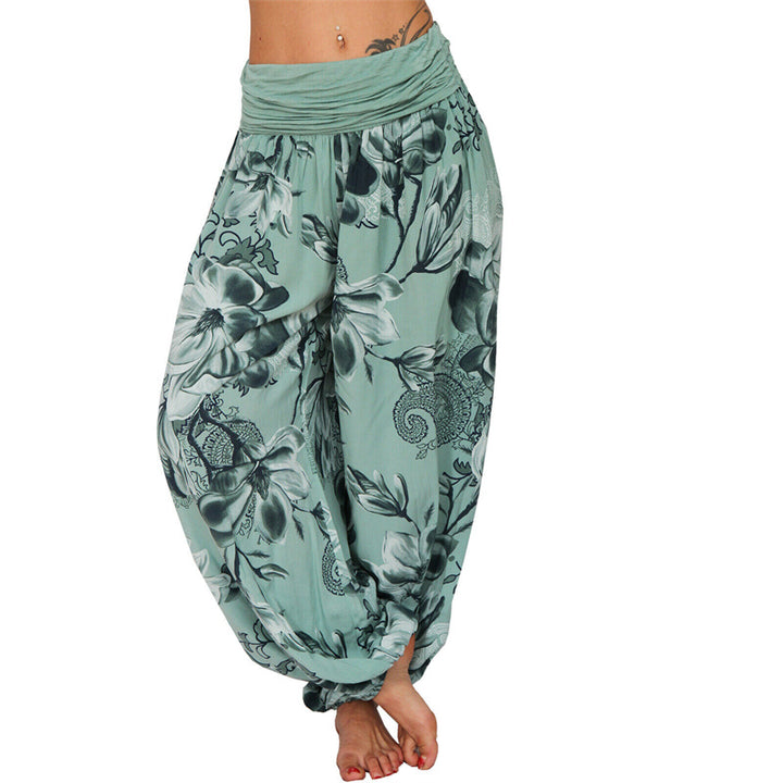 Buddha Stones Flower Leaves Pattern Loose Harem Trousers Women's Yoga Pants - Green - US20,UK/AU24,EU52 (5XL) - image 28