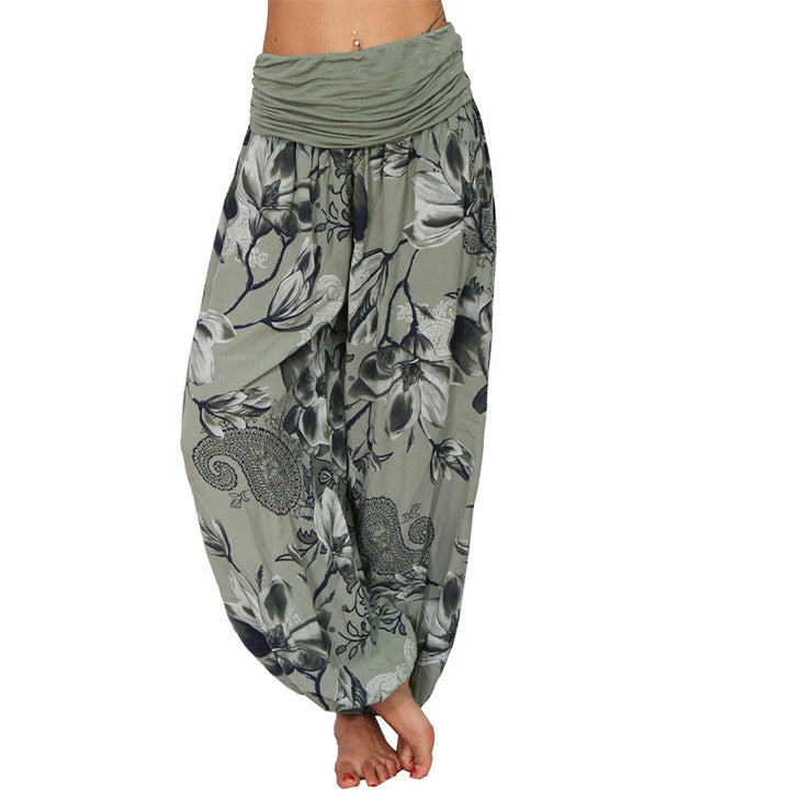 Buddha Stones Flower Leaves Pattern Loose Harem Trousers Women's Yoga Pants - Army Green - US20,UK/AU24,EU52 (5XL) - image 31