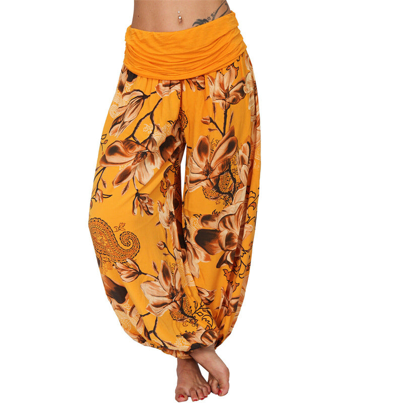 Buddha Stones Flower Leaves Pattern Loose Harem Trousers Women's Yoga Pants - Orange - US20,UK/AU24,EU52 (5XL) - image 34