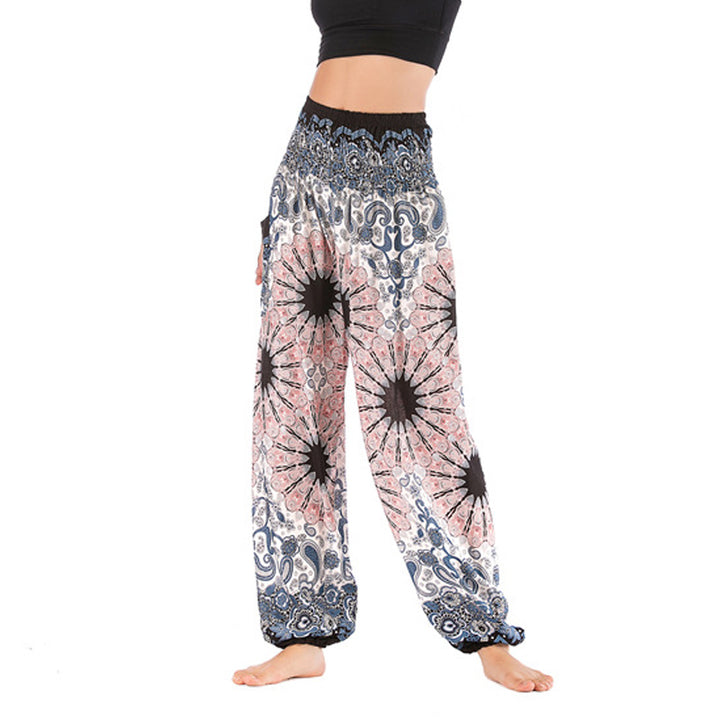 Buddha Stones Geometric Mandala Pattern Loose Harem Trousers High Waist Women's Yoga Pants - Beige - US2-8/10,UK/AU6-12/14,EU34-40/42 (F) - image 0