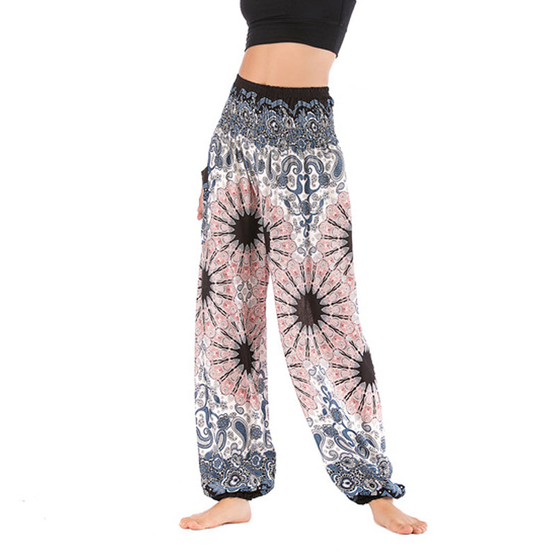 Buddha Stones Geometric Mandala Pattern Loose Harem Trousers High Waist Women's Yoga Pants - Beige - US2-8/10,UK/AU6-12/14,EU34-40/42 (F) - image 0