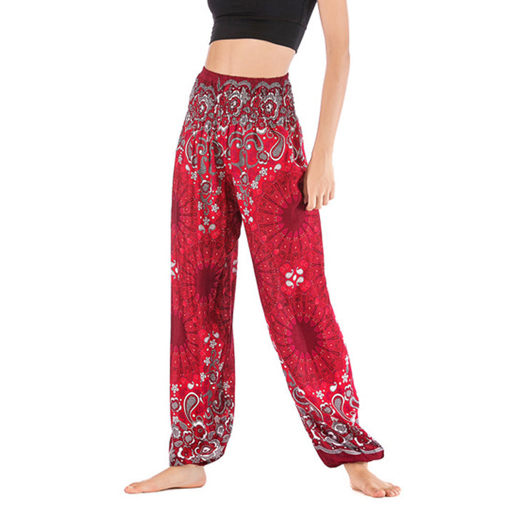 Buddha Stones Geometric Mandala Pattern Loose Harem Trousers High Waist Women's Yoga Pants - Red - US2-8/10,UK/AU6-12/14,EU34-40/42 (F) - image 18
