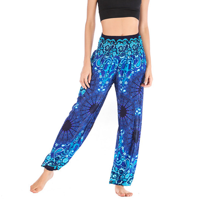 Buddha Stones Geometric Mandala Pattern Loose Harem Trousers High Waist Women's Yoga Pants - Blue - US2-8/10,UK/AU6-12/14,EU34-40/42 (F) - image 8