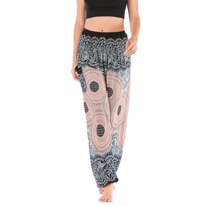 Buddha Stones Round Geometric Pattern Loose Casual Harem Trousers High Waist Women's Yoga Pants - Beige White Black-US2-8/10,UK/AU6-12/14,EU34-40/42 (F) - image 9