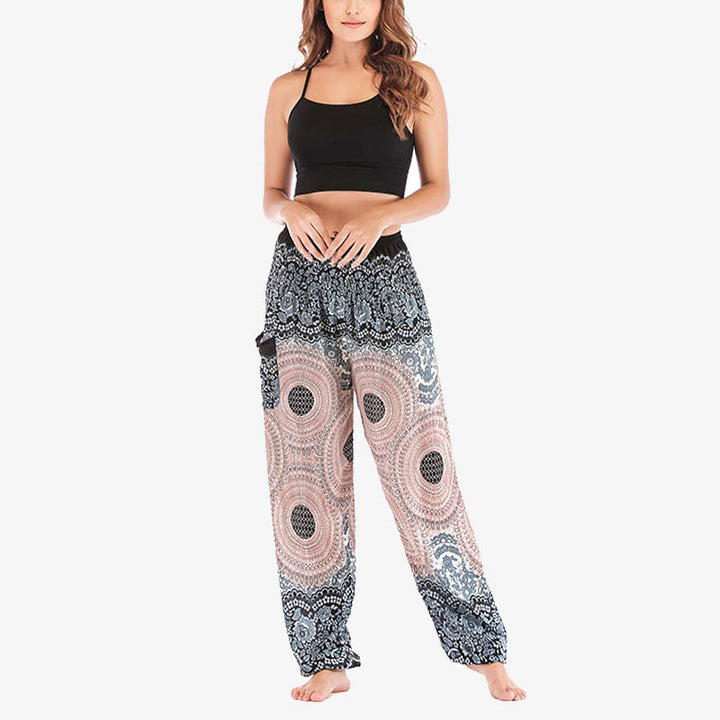 Buddha Stones Round Geometric Pattern Loose Casual Harem Trousers High Waist Women's Yoga Pants - image 16