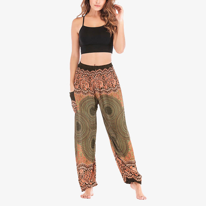 Buddha Stones Round Geometric Pattern Loose Casual Harem Trousers High Waist Women's Yoga Pants - image 39