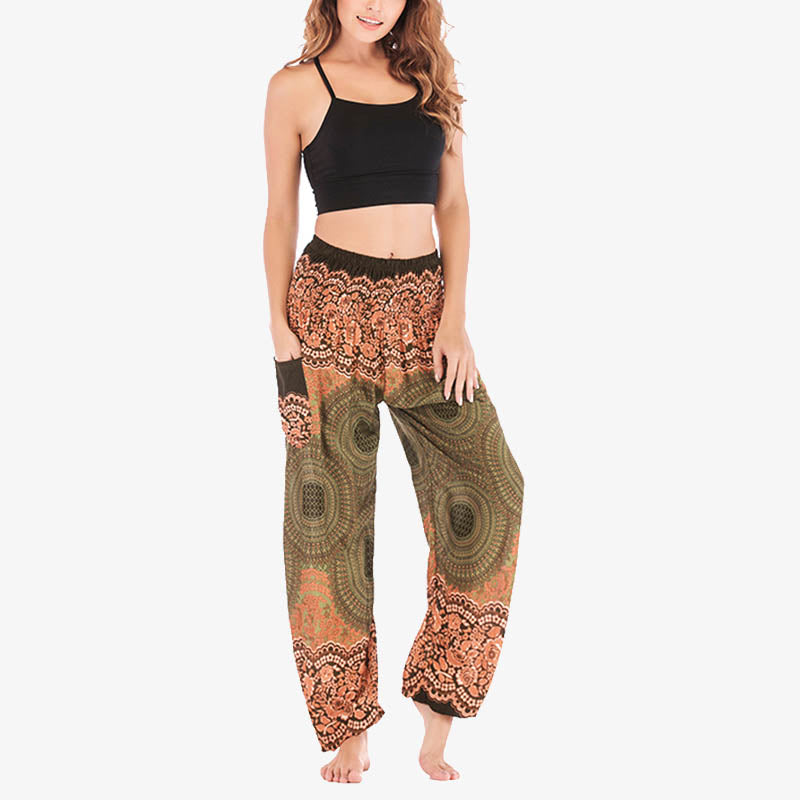 Buddha Stones Round Geometric Pattern Loose Casual Harem Trousers High Waist Women's Yoga Pants - image 45