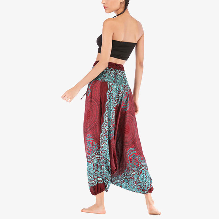 Buddha Stones Two Style Wear Round Geometric Pattern Loose Smocked Harem Trousers Jumpsuit High Waist Women's Yoga Pants - image 6