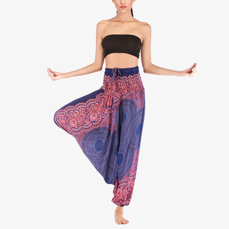 Buddha Stones Two Style Wear Round Geometric Pattern Loose Smocked Harem Trousers Jumpsuit High Waist Women's Yoga Pants - image 11