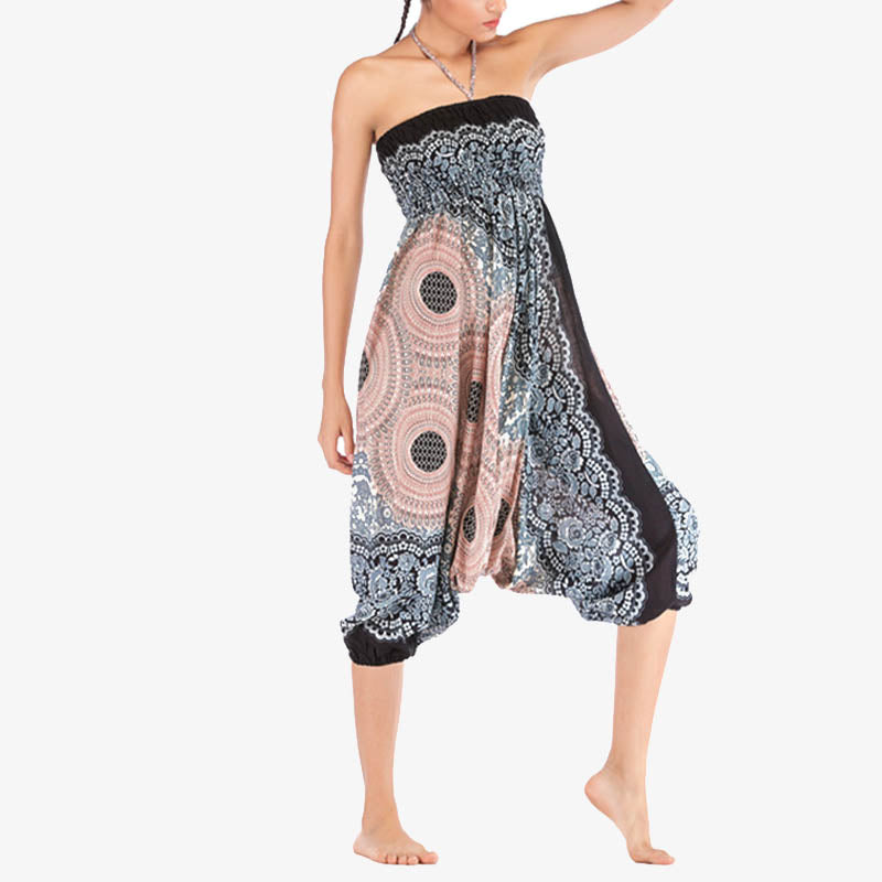 Buddha Stones Two Style Wear Round Geometric Pattern Loose Smocked Harem Trousers Jumpsuit High Waist Women's Yoga Pants - image 35