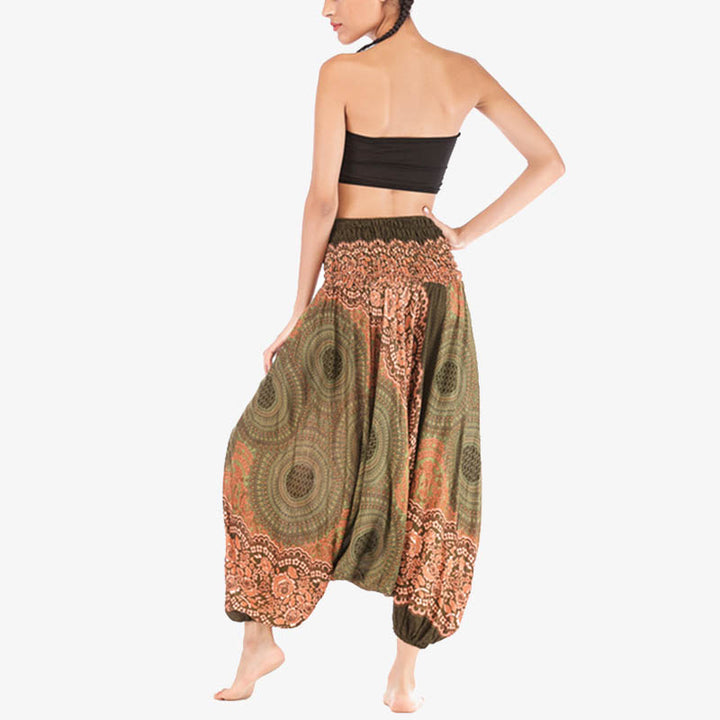 Buddha Stones Two Style Wear Round Geometric Pattern Loose Smocked Harem Trousers Jumpsuit High Waist Women's Yoga Pants - image 38