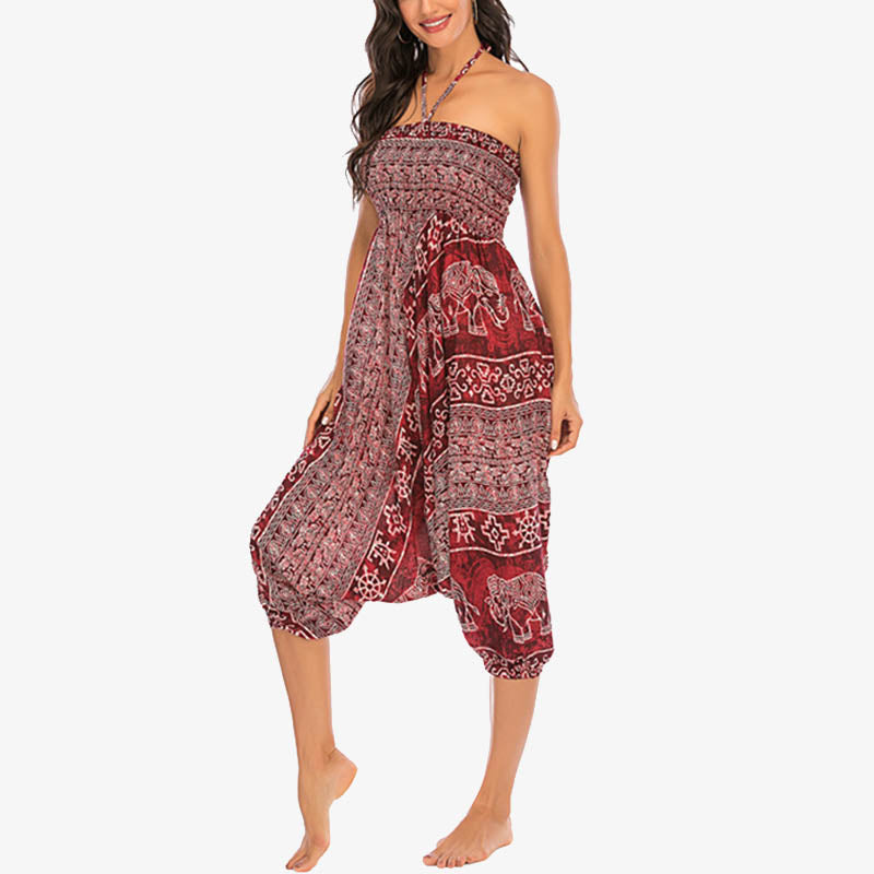 Buddha Stones Two Style Wear Elephant Pattern Loose Smocked Harem Trousers Jumpsuit Women's Yoga Pants - image 7