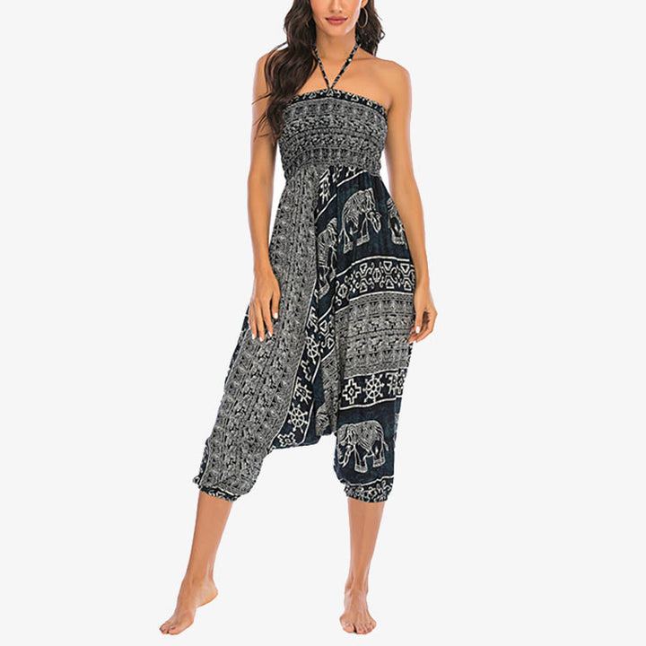 Buddha Stones Two Style Wear Elephant Pattern Loose Smocked Harem Trousers Jumpsuit Women's Yoga Pants - image 27