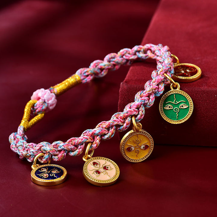 Buddha Stones Handmade Tibetan Multicolored Rope Five God Of Wealth Luck Braid Bracelet - Purple Pink(Wrist Circumference 14-19cm) - image 0