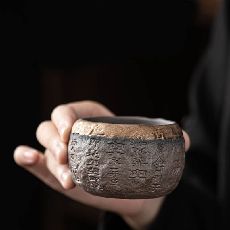 Buddha Stones Heart Sutra Engraved Ceramic Teacup Kung Fu Tea Cup 130ml - image 2