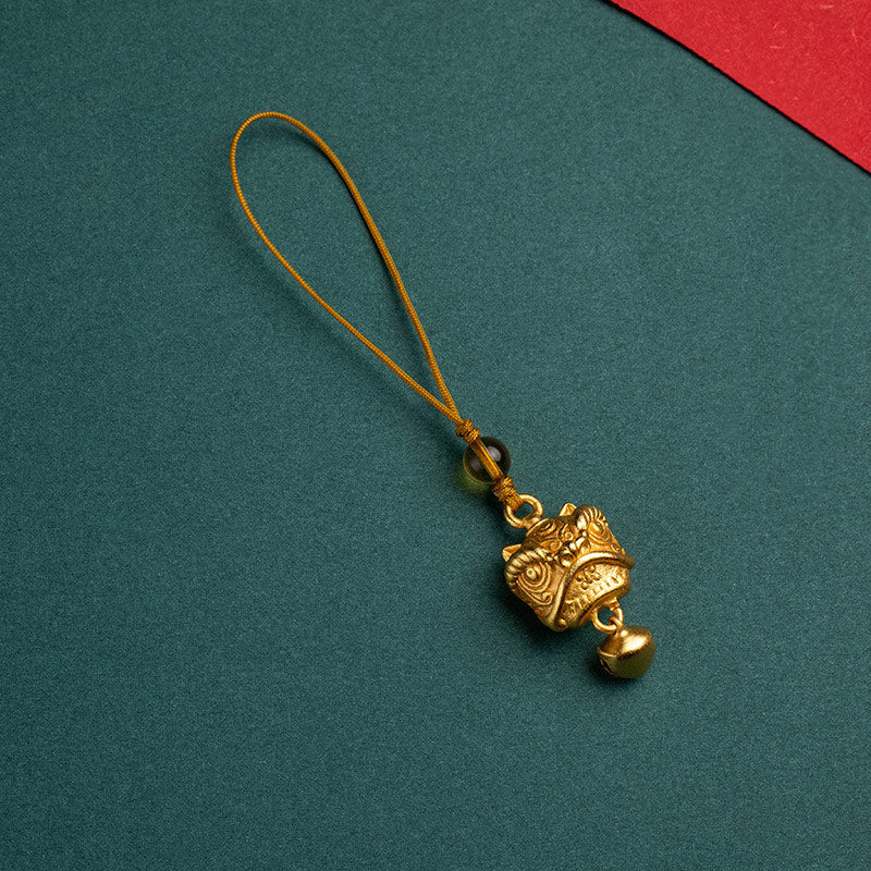 Buddha Stones Dancing Lion Auspicious Ruyi Safe Peace Rich Copper Wealth Phone Hanging Decoration - Dancing Lion Simple Design - image 7