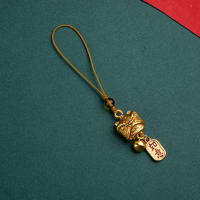Buddha Stones Dancing Lion Auspicious Ruyi Safe Peace Rich Copper Wealth Phone Hanging Decoration - Dancing Lion Letter Ruyi - image 8