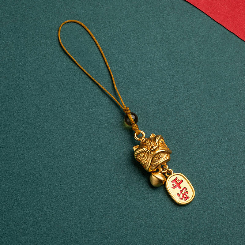 Buddha Stones Dancing Lion Auspicious Ruyi Safe Peace Rich Copper Wealth Phone Hanging Decoration - Dancing Lion Letter Safe Peace - image 11
