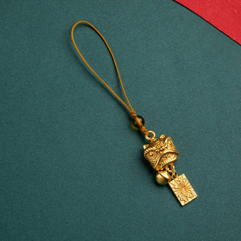 Buddha Stones Dancing Lion Auspicious Ruyi Safe Peace Rich Copper Wealth Phone Hanging Decoration - Dancing Lion Letter Rich - image 12