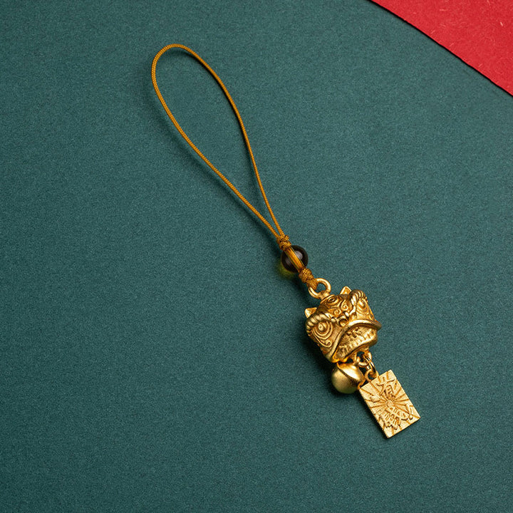 Buddha Stones Dancing Lion Auspicious Ruyi Safe Peace Rich Copper Wealth Phone Hanging Decoration - Dancing Lion Letter Rich - image 12