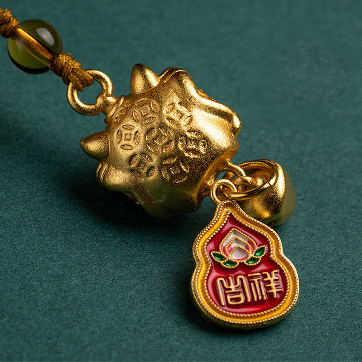 Buddha Stones Dancing Lion Auspicious Ruyi Safe Peace Rich Copper Wealth Phone Hanging Decoration - image 5