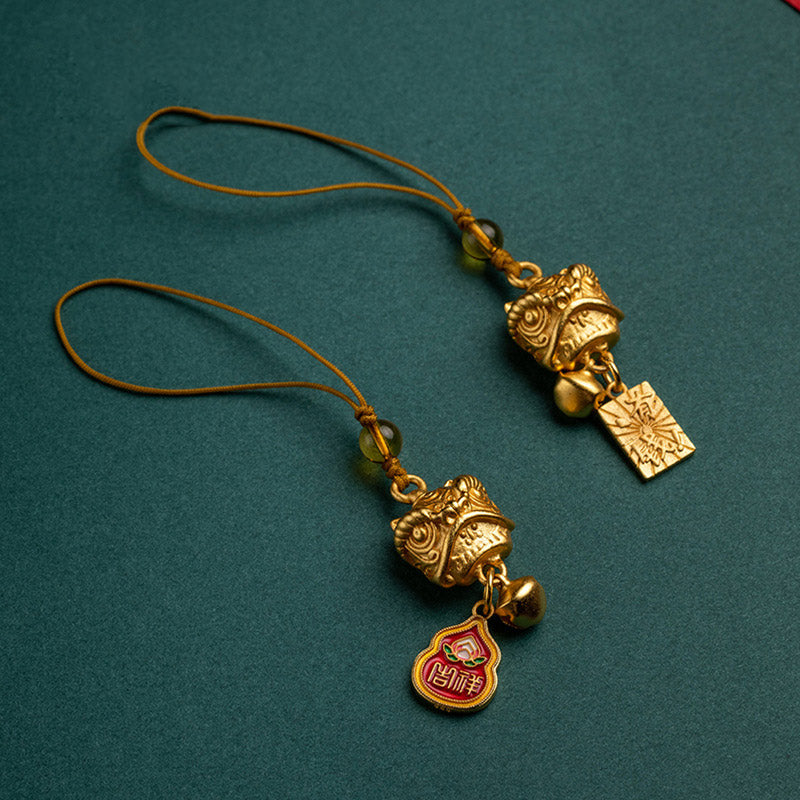 Buddha Stones Dancing Lion Auspicious Ruyi Safe Peace Rich Copper Wealth Phone Hanging Decoration - image 2