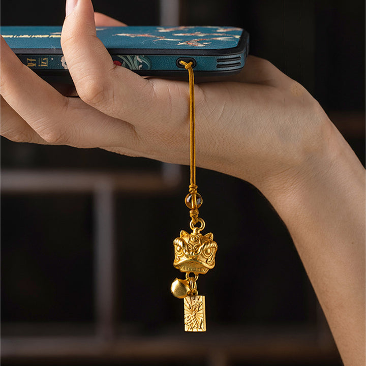 Buddha Stones Dancing Lion Auspicious Ruyi Safe Peace Rich Copper Wealth Phone Hanging Decoration - image 16