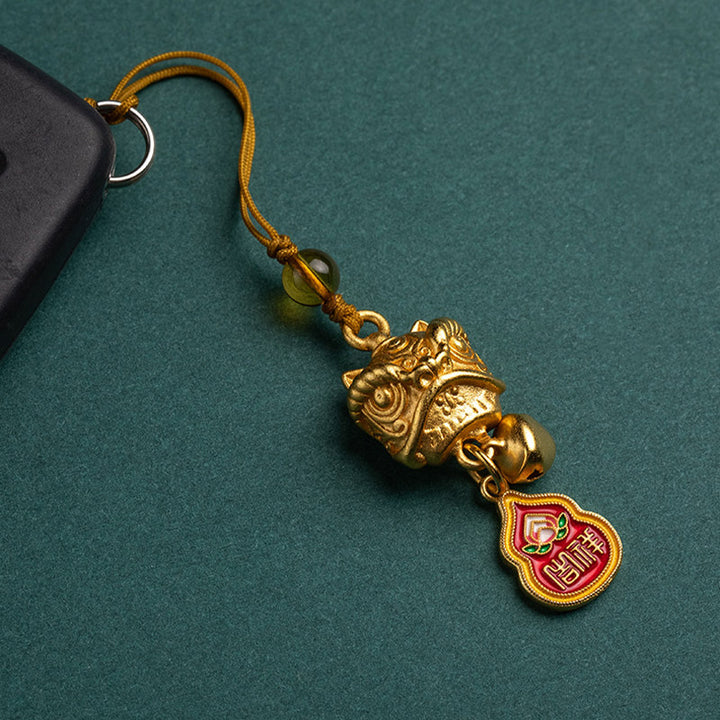Buddha Stones Dancing Lion Auspicious Ruyi Safe Peace Rich Copper Wealth Phone Hanging Decoration - image 4