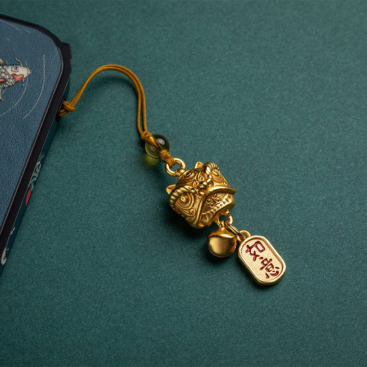 Buddha Stones Dancing Lion Auspicious Ruyi Safe Peace Rich Copper Wealth Phone Hanging Decoration - image 10