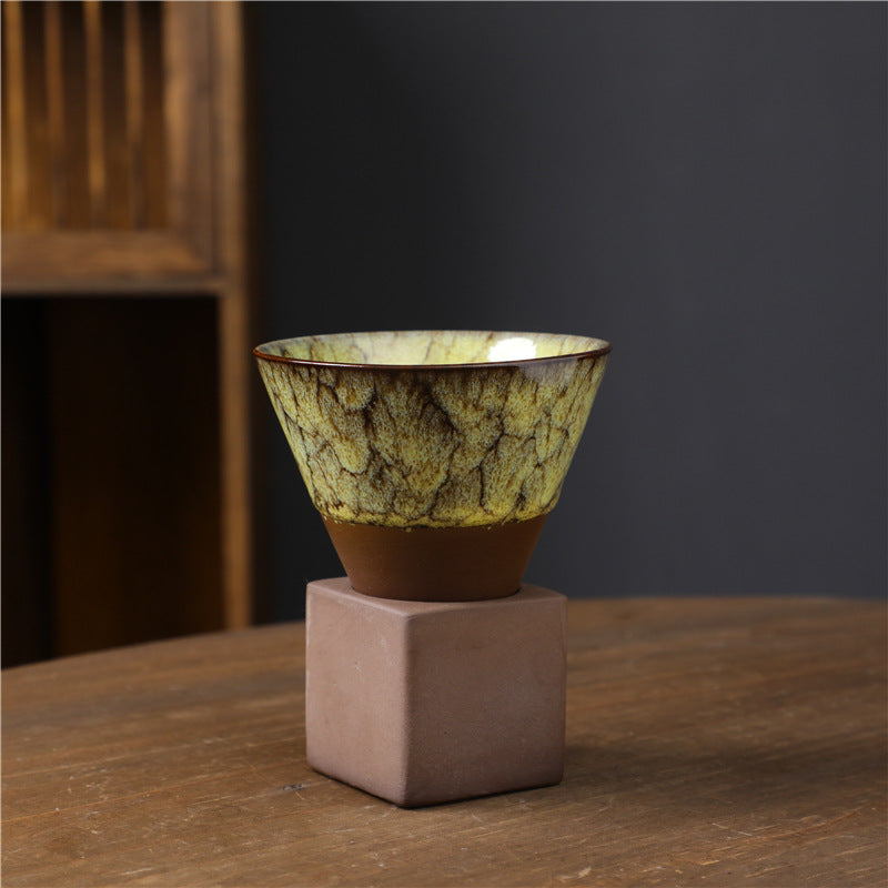 Buddha Stones Retro Kiln Change Ceramic Coffee Mug Tea Latte Espresso Coffee Cup With Base 200ml - Kiln Change Yellow 9.3cm*9.5cm*200ml - image 4