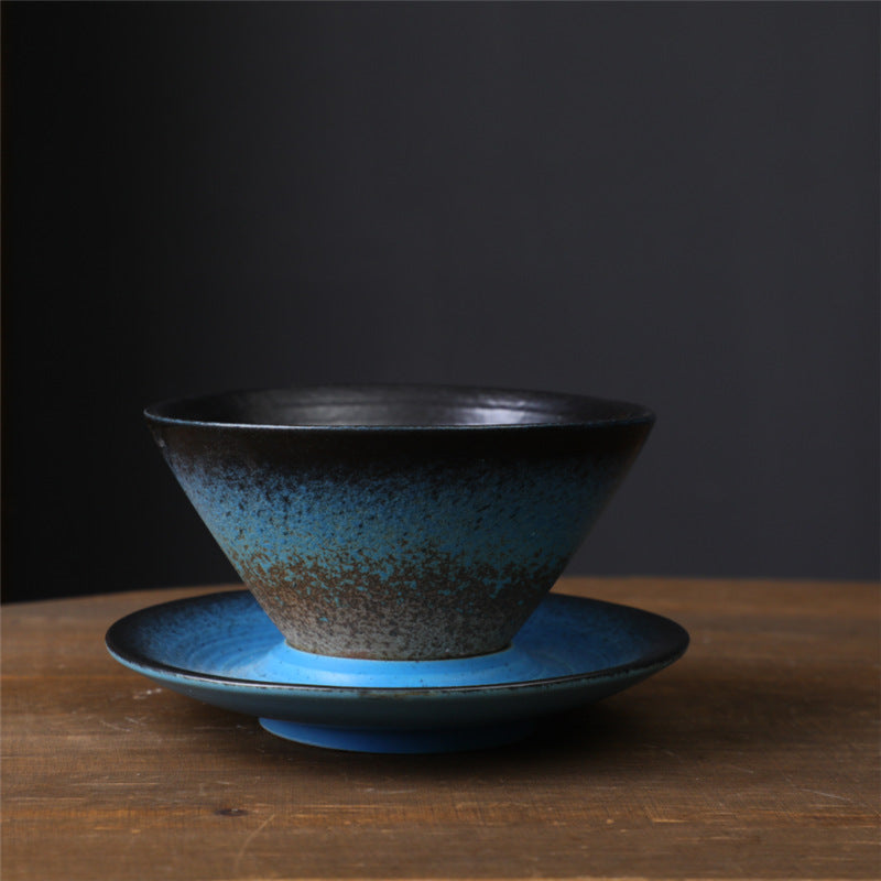 Buddha Stones Planet Design Ceramic Coffee Mug Rough Pottery Tea Coffee Cup With Saucer - Blue Black 10.3cm*10.3cm*6.3cm*180ml - image 13