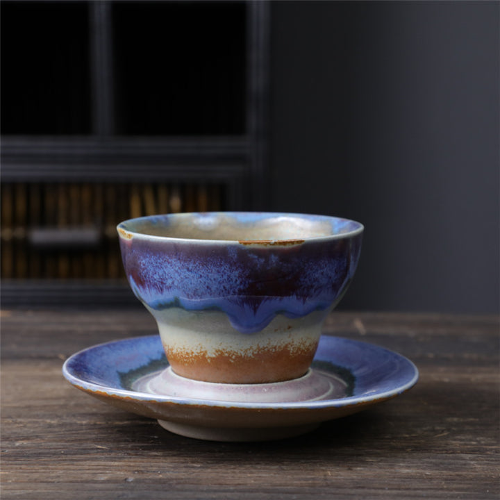 Buddha Stones Planet Design Ceramic Coffee Mug Rough Pottery Tea Coffee Cup With Saucer - Blue 11.7cm*11.7cm*6.7cm*120ml - image 22